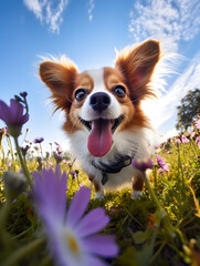 Papillon - Happy Dogs in a Meadow on a Sunny Day