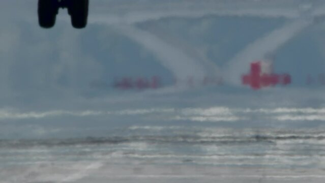 Airplane Tire Hitting Runway Upon Landing