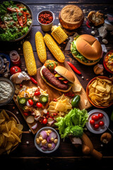 Generative AI illustration of delicious typical American food