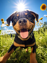 Rottweiler - Happy Dogs in a Meadow on a Sunny Day