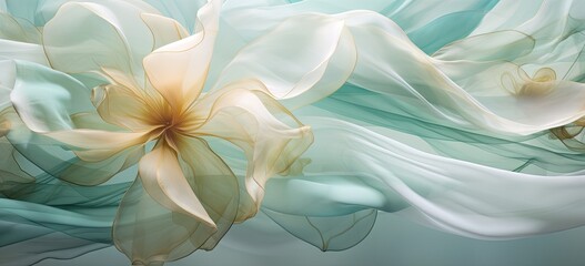 white wallpaper with green and golden floral Generative AI - obrazy, fototapety, plakaty