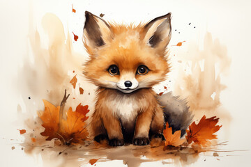 Obraz premium Fox and halloween pumpkin, watercolor style