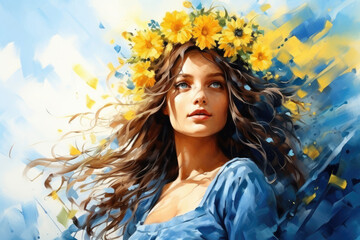 Beautiful Ukrainian woman, in watercolor style