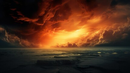  Sky with clouds. Bloody sunset background with copy space for design