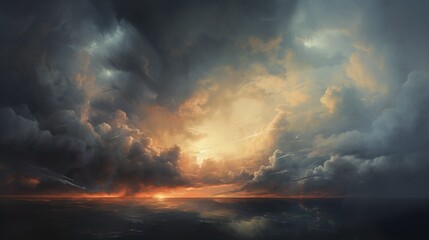 Obraz premium Sky with clouds. Bloody sunset background with copy space for design
