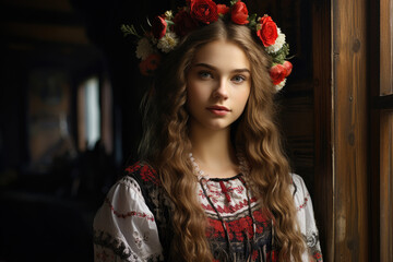Fototapeta premium Beautiful Ukrainian woman in a folk dress