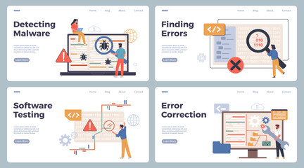 Code testers work. People check applications and programs for errors and bugs, software testing process, code correction. Web page template. cartoon flat style isolated nowaday vector set