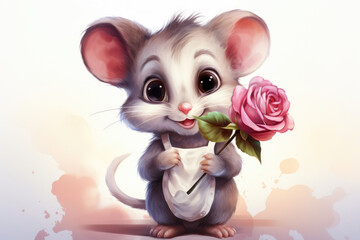 Cute cartoon mouse with flower