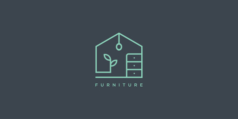 Furniture Home Logo Design with Lineart Style. Living Room Design Illustration.