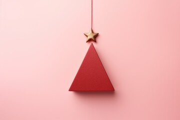 Red holiday decoration with a star hanging on a pink surface, with copy space for text