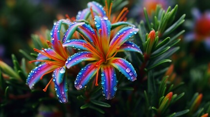 A macro shot of a Rainbow Rosemary flower in full bloom, displaying its intricate color patterns.