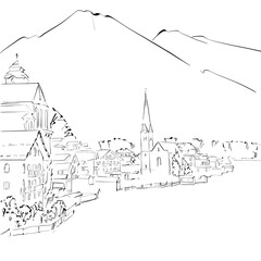 Illustration for coloring. Background.City. Line style
