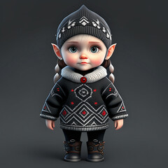 Black Clad Gnome Girl with a Black Cap