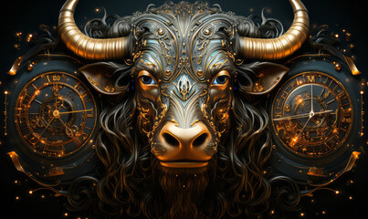 Fototapeta premium Taurus the Bull: A Celestial Astrological Sign Amidst Hermetic Icons