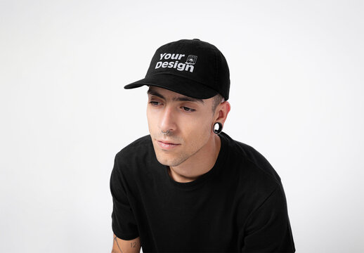 Mockup of young man wearing customizable color and design cap