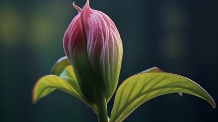 A macro shot of a Twilight Trillium bud about to burst open, showcasing the delicate intricacies of this enchanting flower.