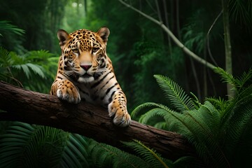 Majestic jaguar prowling through the dense jungle - AI Generative