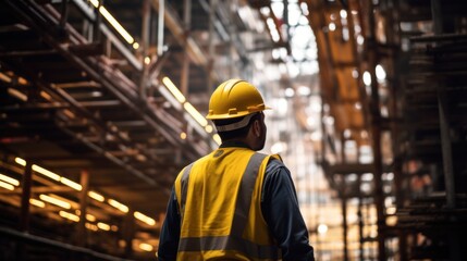 Skilled Engineer in Yellow Safety Vest at Lively Construction Site