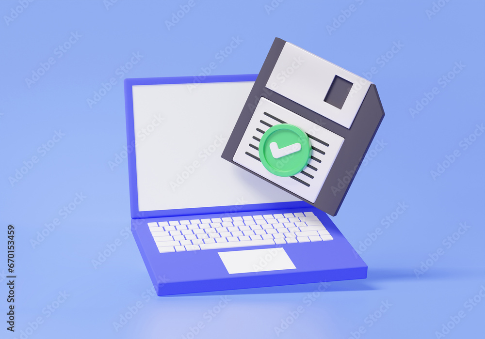 Poster computer laptop mark diskette online data storage information technology save files and backup in co