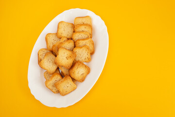 Fried toast biscuit breakfast on dish - obrazy, fototapety, plakaty