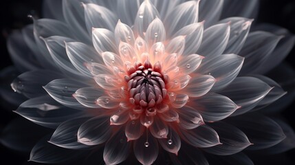 A macro shot of the intricate center of a Diamond Dahlia, its details and textures captured in high...