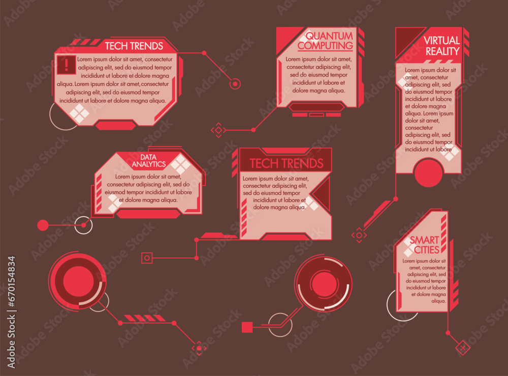 Aufkleber digital footnotes and callout screens. isolated red interactive text annotations within digital cont