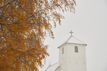 Images from the area of Hoffsvangen and Hoff Medieval Church, Toten, Norway, a snowy day in late October.