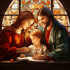  traditional Catholic art representation of the Holy Family.AI generativ. © Dar1930