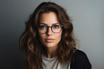Fototapeta premium Portrait of beautiful young woman with curly hair looking at camera.