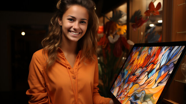 A teenager showcasing their graphic design skills on a high-resolution tablet