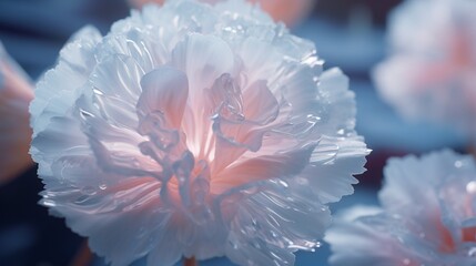 A macro view of the Crystal Carnation's delicate, ice-like petals, showcasing their intricate, symmetrical patterns in