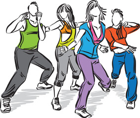 HipHop 1 fitness dancers together doodle design drawing vector illustration