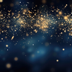 Fototapeta premium Abstract background with gold stars, particles and sparkling. Christmas Golden light shine particles bokeh on navy blue background. 2024 New year 