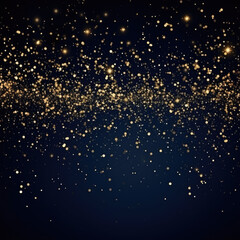 Abstract background with gold stars, particles and sparkling. Christmas Golden light shine particles bokeh on navy blue background. 2024 New year 