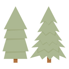 Set of flat green fir trees for Christmas and New Year