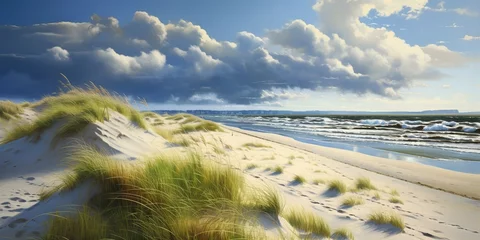 Fototapeten AI Generated. AI Generative. Coast sea line with grass sand dunes background nature outdoor. Graphic Art © AkimD