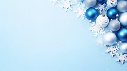 Creative Blue Christmas Decorative Flat Lay for December Events and Parties with Minimal Surprise and Traditional Postcard Invitations.