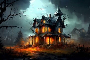 Fototapeta na wymiar Spooky house on Halloween. Generative AI