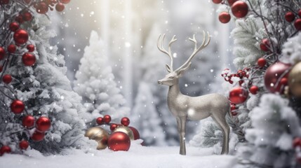  Christmas Border with Glittering Silver Reindeer, Holly and Decorations â€“ An Abstract Holiday Composition