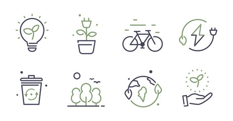 Ecology and Environment related line icons set. Nature and Renewable Energy linear icon. Collection of eco friendly line vector signs.