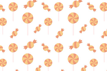 Seamless patterns of orange candies and lollipops