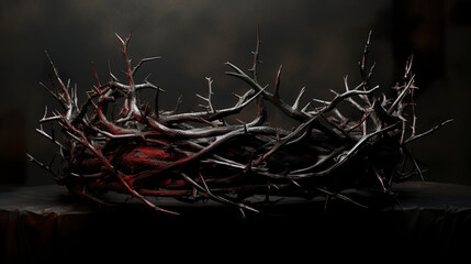 A crown of thorns is a true symbol of sacrifice and redemption. A crown of thorns evoking an aura of humility and reflection of redemptive sacrifice. - obrazy, fototapety, plakaty