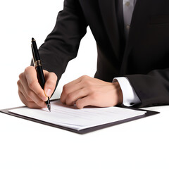 businessperson signing a financial contract isolated on transparent or white background, png