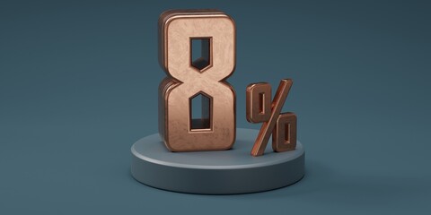 3D render 8% percentage number gold style for discount