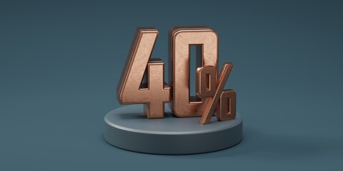 3D render 40% percentage number gold style for discount