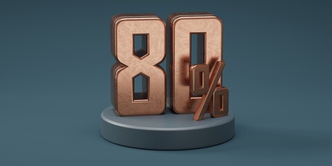 3D render 80% percentage number gold style for discount