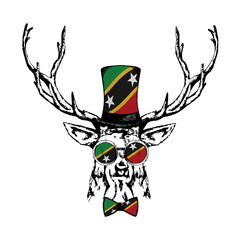 Deer drawn portrait. Patriotic sublimation in colors of national flag on white background. Saint Kitts and Nevis