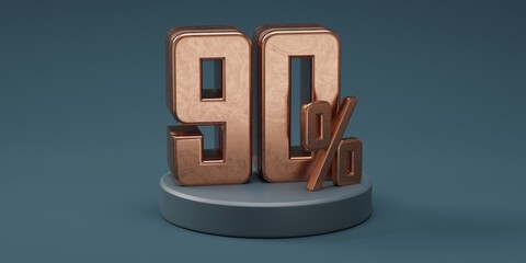 3D render 90% percentage number gold style for discount