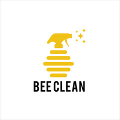 bee icon and cleaning tools icon shaped logo design illustration