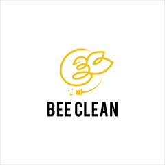 bee icon and cleaning tools icon shaped logo design illustration